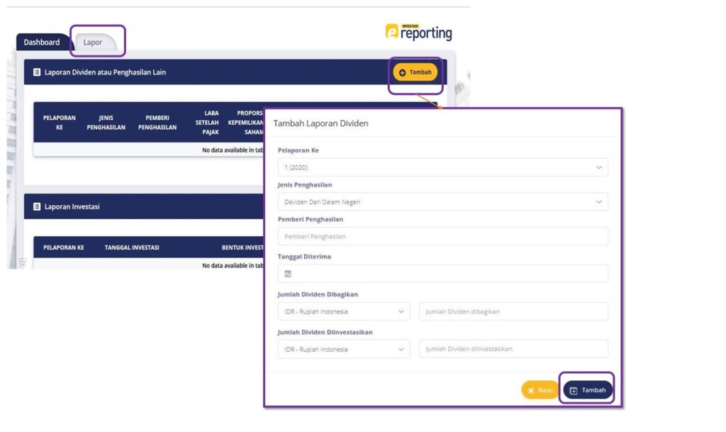 Lapor E-reporting Investasi 1