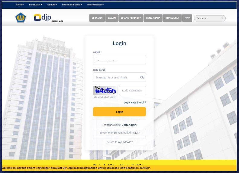 Login DJP Online Simulasi SPPH untuk PPS 2022